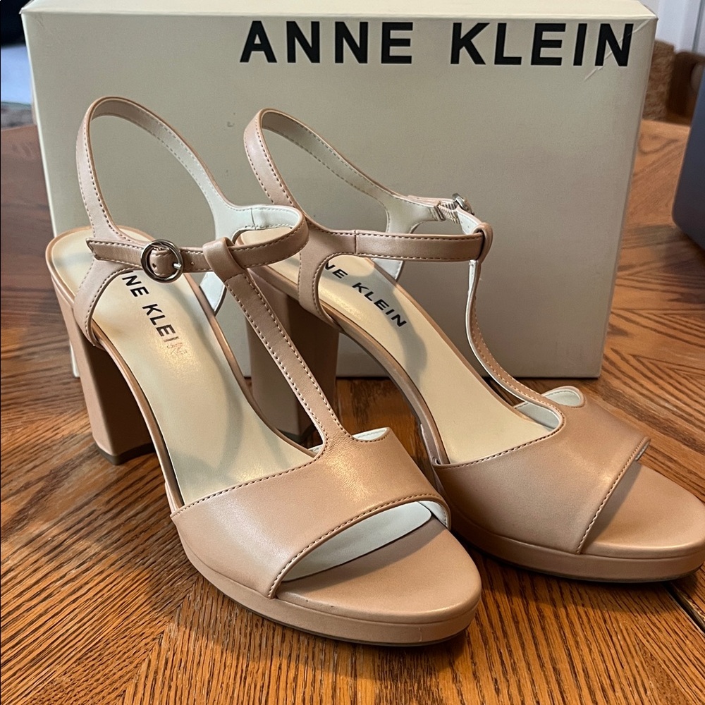 Anne Klein Beige T-Strap Heels
